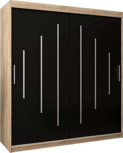 InspireMe - Kledingkast met 2 schuifdeuren, Modern-stijl, Een kledingkast met planken (BxHxD): 180x200x62 - MALTESE 180 Sonoma Eik + Zwart Mat