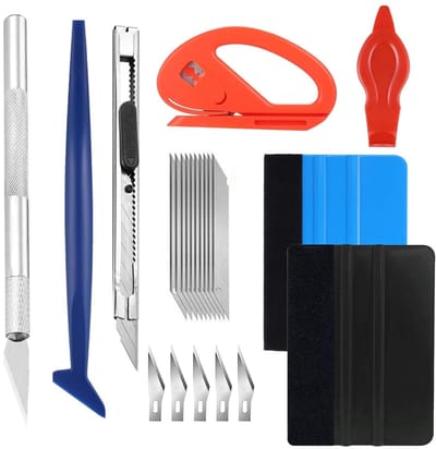 Dailygoods- Rakel Set 8 Stuks - Folieschraperset - Vilt/Rubber Rakel - Cutter/Precisie Mes - Voor Auto Wrapping - Geschikt voor Gevoelige Oppervlakken - Foliegereedschap