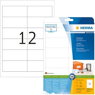 Herma premium adresetiketten nr. 5056, 97 x 42,3 mm, zelfklevend, permanent klevend, bedrukbaar, papier, wit, 300 stuks op 25 vellen