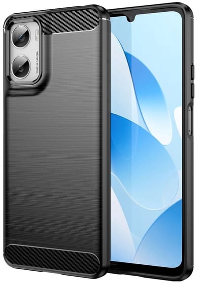 Geborsteld TPU Hoesje Geschikt voor Motorola Moto G06 (Power) - Beschermhoes - Back Cover - Case Flexibel TPU - Stijlvol Carbon - Dun - Zwart