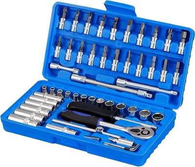53-delige Steeksleutelset met 1/4 Inch Aandrijving, Ratelsleutel, Verlengstangen, Universele Huls en Schroevendraaiers voor Auto Reparatie en Meubelmontage