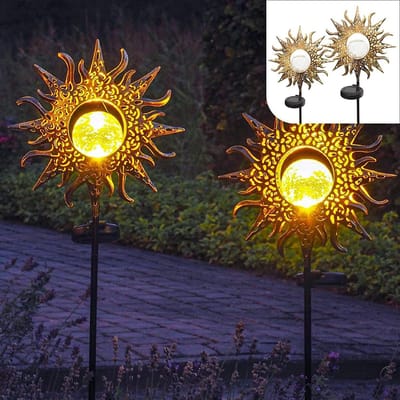Solar Tuinverlichting op Zonne-energie met Grondspies - Set van 2 - Led Buitenverlichting - Decoratieve Tuinlampen - Tuindecoratie met Zonnepaneel. tuinverlichting op zonneenergie