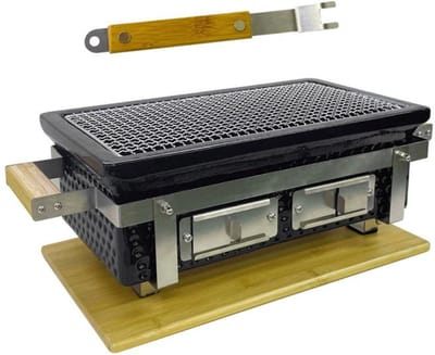 Buitenkado Hibachi Tafelgrill - compacte buitenbarbecue - rechthoekig - Keramische Japanese tafelgrill - houtskool - 2 t/m 6 personen