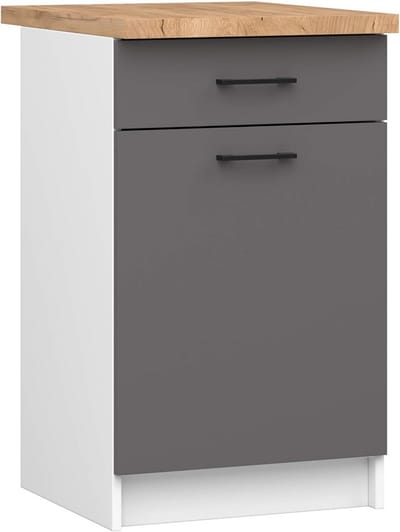 Keuken Onderkast 50 cm met 1 Deur en 1 Lade - Wit en Grafietgrijs