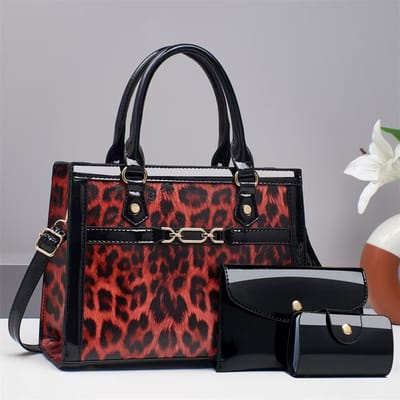 Nieuw Ontwerp Luipaardprint Moedertas Drie Delige Complete Set Retro Eenvoudig te Gebruiken Pendelen Eénschouder Armholte Tas Casual en Modieuze Tote Bag . black