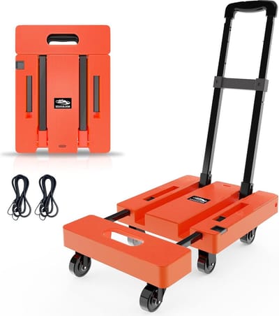 Opvouwbare steekwagen - draagbare dolly voor verhuizen - 500 lbs bagagewagen met 6 wielen - oranje