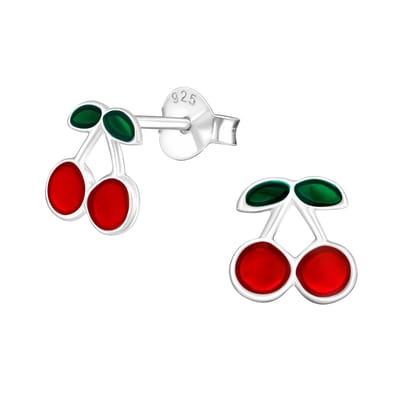 Princess Oorbellen Kersen - 925 Zilver E-Coating - Fruit - ∅8mm