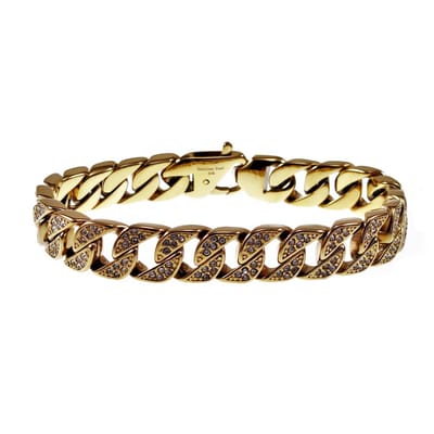 Hiphop-Design Cubaanse Armband Heren - Stalen Goud Kleur - 22cm Schakelarmband Met Zirkonia Stenen