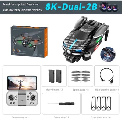2025 Nouveau Drone V186 Pro Moteur Brushless Professionnel Wifi Fpv Trois HD Photographie Aérienne FPV Évitement d'Obstacles Quadricoptère UAV Jouet Enfant 2 battery gris