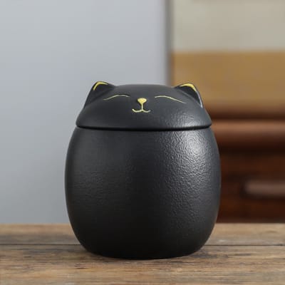 Urn Hond Kat Vogel – Poezenurn – Keramiek – Urnen – Urn Voor Dieren – Urn Hond Overleden – Urn Kat – 500 ML – Zwart