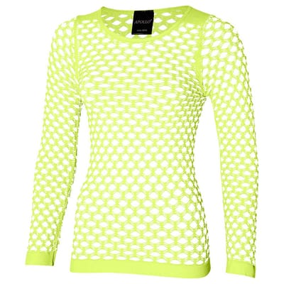 Apollo - Feesttrui doorschijnend met grote gaten - Stretch - Neon geel - Maat L/XL - Carnavalskleding dames - Carnaval - Feestkleding