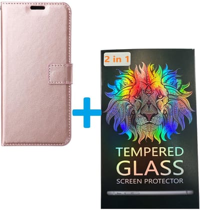 Portemonnee Book Case Hoesje + 2x Screenprotector Glas Geschikt voor: Samsung Galaxy A16 - Rosegoud