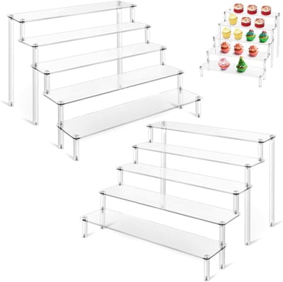 Transparante Display Stands met 5 Niveaus voor Sieraden, Figuren en Cupcakes - Acryl Riser Planken (40 x 32 x 25 cm)