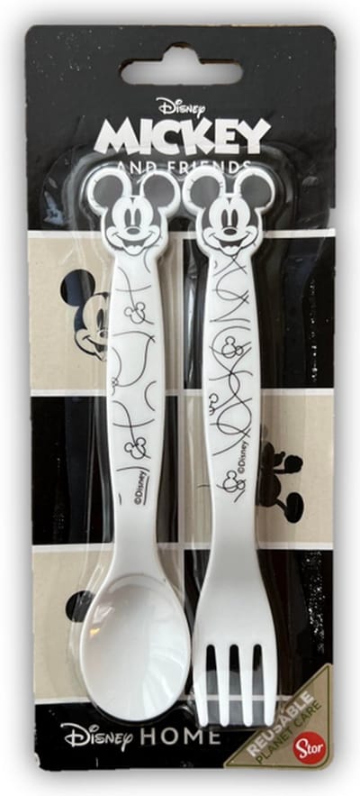 Bestekset - Mickey Mouse - Vork+Lepel - Zwart/Wit - Mickey Mouse - Bestek - Kinderen - Kinderservies - Kinderbestek - 2 stuks.