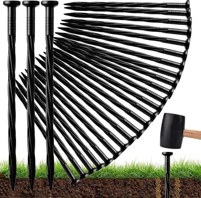 50 Stuks Plastic Grondpinnen 20cm, Zwarte Spiralen voor Tuinrand, Kunstgras, Tent en Grondbedekking Fixatie
