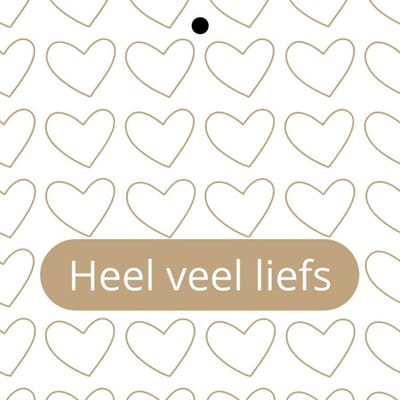 Cadeaukaartje - “Heel veel liefs” - 20 Stuks - 7mm x 7mm - Wenskaartje - Met boorgaatje - Serie: Siem - Kraft / Zwart / Wit - Kadokaartjes