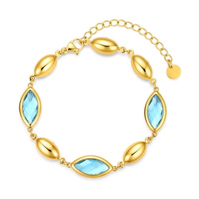 CO88 Collection 8CB-91419 – Armband Dames – Blauwe Glasstenen – Goudkleurig – RVS – Verstelbaar – Cadeau voor Vrouwen