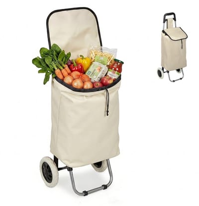Boodschappentrolley - met wielen - opvouwbaar - 28 l - beige