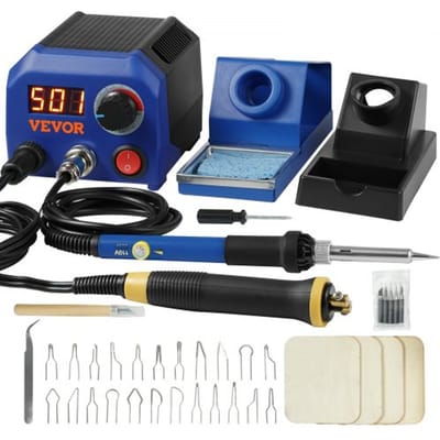 VEVOR Professioneel houtbrandgereedschap Pyrografie, pyrografieset met dubbele pen en dubbele connector Pyrografie-apparaat, pyrografiemachineset, pyrografiestation inclusief 23 draadpunten Pyrografie-ijzer