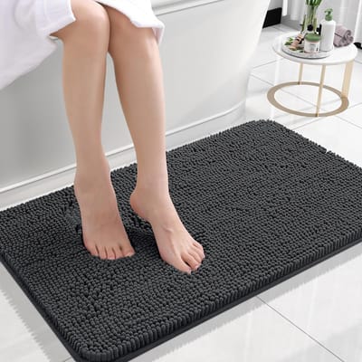 Olanly Badmat Antislip – Douchemat – Badmat Badkamer – Vloermat - Chenille Badmat - Donkergrijs - 51x76 cm
