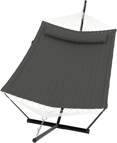 Hangmat Met Standaard - Schommelbed Binnen en Buiten - Afneembaar Kussen - 200kg Draagvermogen - Balans Touw - Voor Tuin Balkon Terras - Donkergrijs