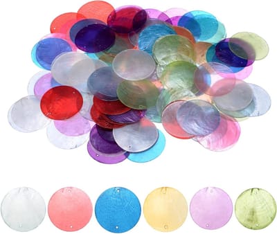 Set van 100 ronde schelpen, 50mm platte natuurlijke schelpen met gat, disc zee schelpen voor windgongen en DIY handwerk projecten in gemengde kleuren