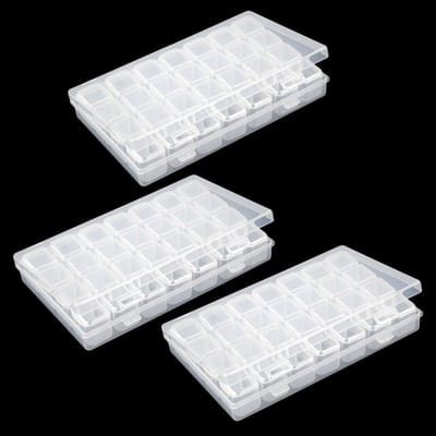 sorteerdoos, 3 stuks transparante opbergdozen, diamantaccessoiredozen met afneembare vakken, afgeronde randen, nailart, sieradenorganizer voor kralen, bewaren van kunsthandwerk (28 vakken)
