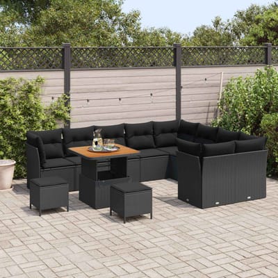 vidaXL - Tuinbank - Set - 12 - st - 9-Aantal - zitplaatsen - Zwart - poly - rattan