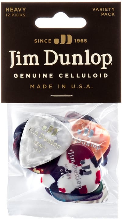 Dunlop PVP107 Celluloid Heavy Variety Plectrum 12-Pack - Plectra, celluloid heavy, mix van 12 stuks