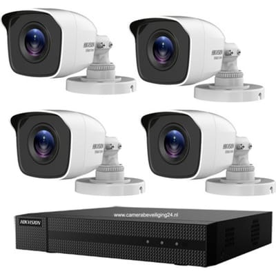 Hikvision Turbo HD camerabewaking set met 4 EXIR bullet outdoor camera's.