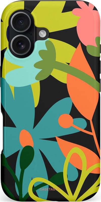 Casetastic hoesje geschikt voor Apple iPhone 17 - MagSafe - Dubbellaagse bescherming - Botanisch Feest - Fashion Case - Zwart Olijfgroen Goud Petrol