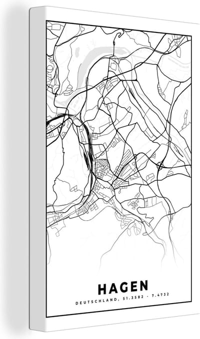 Canvas Schilderij Plattegrond - Hagen - Kaart - Stadskaart - 20x30 cm - Wanddecoratie