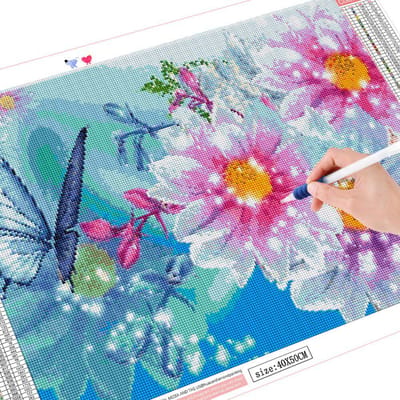 Peinture Diamant Fleur Avec Strass Carrés Broderie Diamant Point de Croix 20X30CM pink