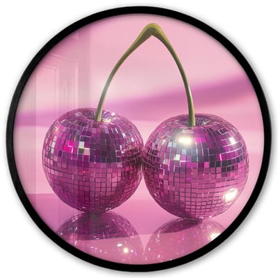 Poster in lijst Rond - Fotolijst 40x40 cm - Posters - Glitter - Discobol - Roze - Kersen - Ronde posterlijst zwart - Decoratie - Wanddecoratie woonkamer - Muurdecoratie slaapkamer