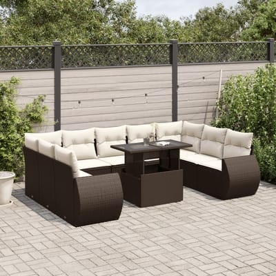 vidaXL - 10-delige - Loungeset - met - kussens - poly - rattan - bruin