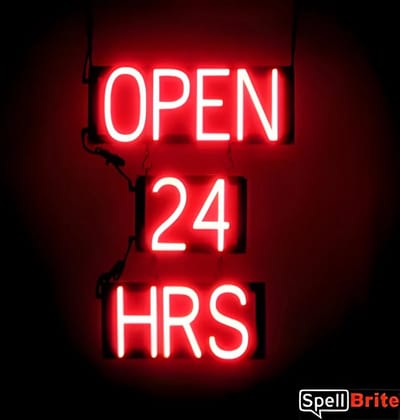 OPEN 24 HRS - Lichtreclame Neon LED bord verlicht | SpellBrite | 42 x 60 cm | 6 Dimstanden - 8 Lichtanimaties | Reclamebord neon verlichting