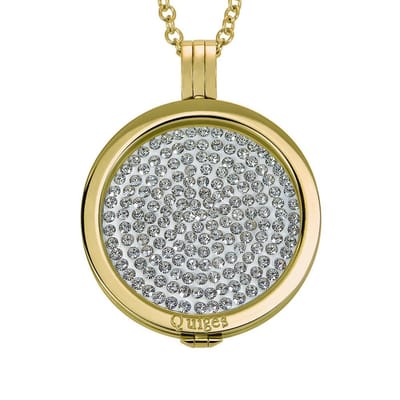 Quiges - Munthouder met Ketting en Munt 33mm Zirkonia Wit - RVS Goudkleurig - ERHS266