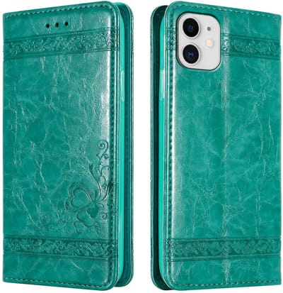 Cadorabo Hoesje geschikt voor Apple iPhone 11 in TURKOOIS met ornamenten - Beschermhoes met magnetische sluiting, standfunctie en kaartvakje Case Cover Etui