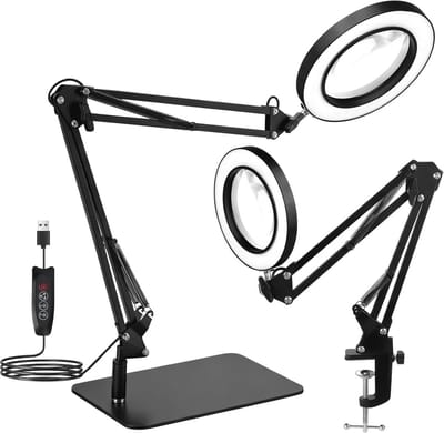 Dailygoods - 15x Vergrootglas met Licht - LED Bureau Lamp met Klem en Echt Glas Lens - Ideaal voor Precisiewerk
