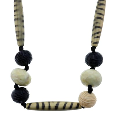 Behave - Lange kralen ketting - Beige en zwart - 102 cm