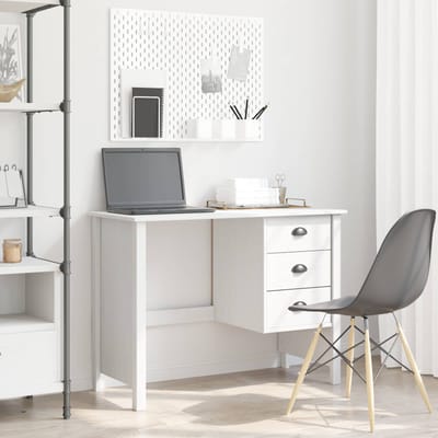 vidaXL - Bureau - met - lades - HILL - Wit - 100 - x - 45 - x - 74 - cm - Massief - grenenhout