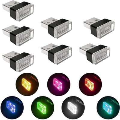 7-delige USB LED interieurverlichting voor auto en laptop - 7 kleuren: ijsblauw, rood, paars, geel, groen, blauw, wit - sfeervolle verlichting voor elke gelegenheid