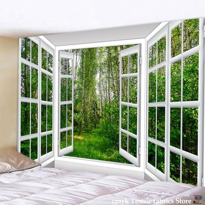3D Landschap Schilderij Buiten Het Raam Wandtapijt Psychedelische Hekserij Scandinavische Stijl Huisdecoratie Schilderij Wandhanger 275x180CM