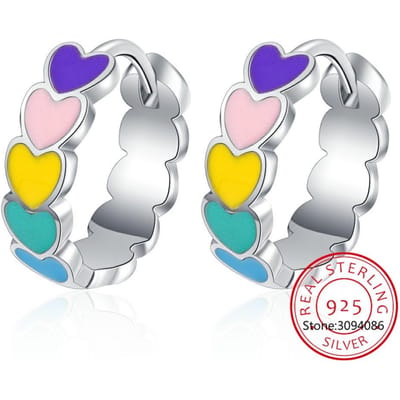 Boucles d'oreilles créoles en argent sterling S925 véritable en émail couleur arc-en-ciel pour femmes, nouvelles créoles d'oreille, bijoux fins pour femmes white