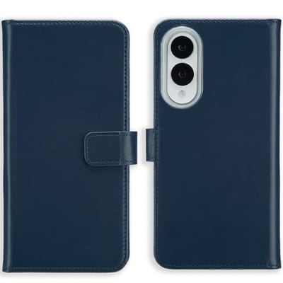 Selencia Hoesje - Geschikt voor Samsung Galaxy S25 Edge - Echt Lederen Bookcase - Donkerblauw