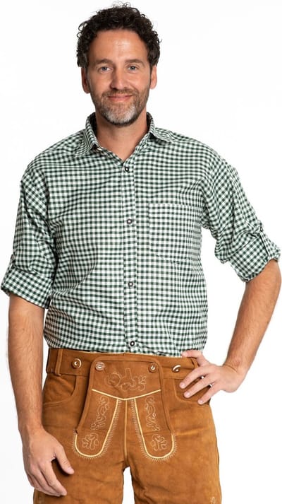 Partychimp Oktoberfest Overhemd Heren Geblokt Oktoberfest heren Carnavalskleding Heren voor bij Lederhosen Man - Polyester - Groen - Maat S