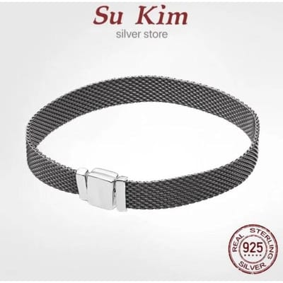 Bracelet de luxe original en argent sterling 100 % 925 pour femme, chaîne serpent, breloque authentique, bijoux de haute qualité à faire soi-même 16cm black