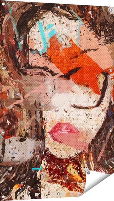 Gards Tuinposter Abstracte Kunst van een Meisje - Vrouw - 80x120 cm - Tuindoek - Tuindecoratie - Wanddecoratie buiten - Tuinschilderij