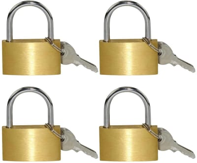 Cosensi- Hangslot 30mm - 4 Stuks - Messing - Sleutel - Weerbestendig - Schokbestendig - Duurzaam Materiaal - Slot