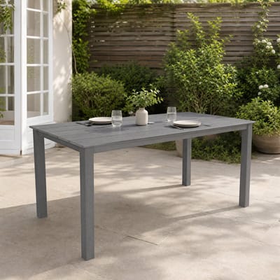Tuintafel 175 cm met parasolgat - carbongrijze eettafel voor buiten in HIPS kunststof houtlook, ruime diningtafel en buitentafel voor tuin, terras, veranda en patio, weerbestendig en onderhoudsarm tuinmeubel voor outdoor dining, 175 x 81 x 75 cm